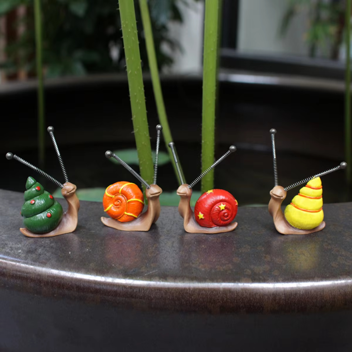 Bonsai Garden Art - 4pcs, Mini Snail Sculpture Bonsai Decorations，Garden